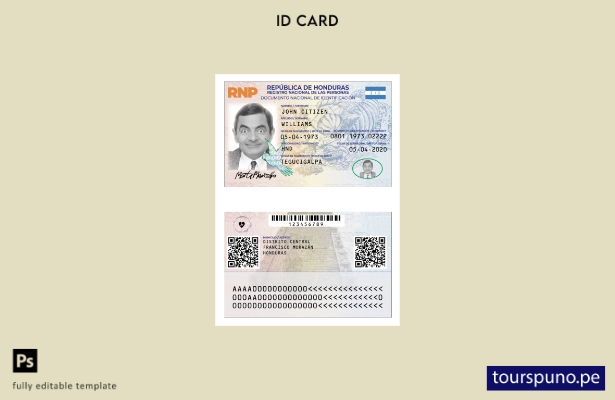 listo para imprimir cédula de identidad de Honduras, versión plantilla