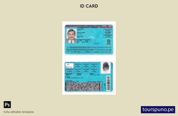 listo para imprimir cédula de identidad de Perú, plantilla de versión