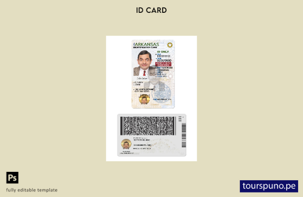 listo para imprimir la tarjeta de identificación de Arkansas de EE. UU. bajo la