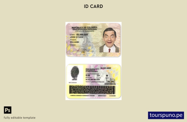 listo para imprimir plantilla de identificación de Colombia ( )