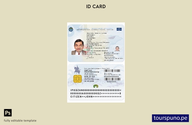 listo para imprimir tarjeta de identificación kirguisa, plantilla actual