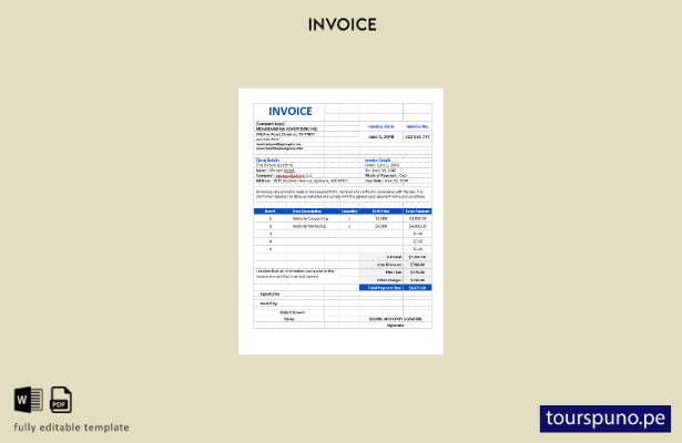 Plantilla de factura de agencia de publicidad profesional lista para imprimir.