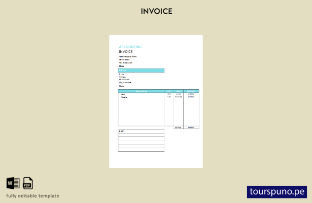 Plantilla de factura de servicio de contabilidad lista para imprimir.