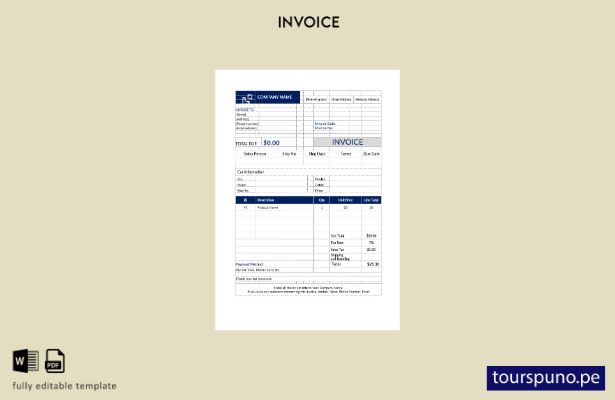 Plantilla de factura de venta de automóviles lista para imprimir 1