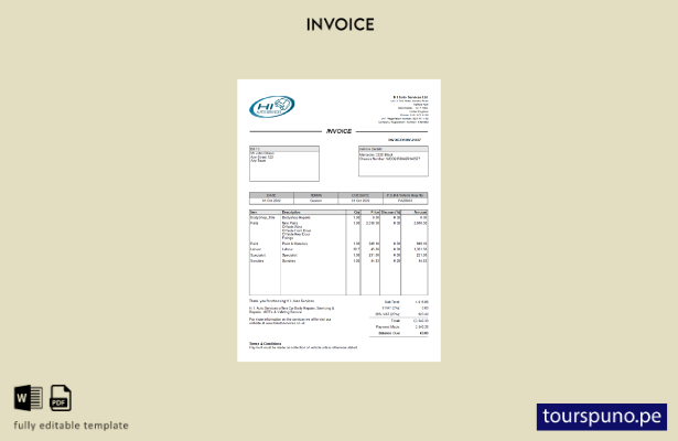 Plantilla lista para imprimir Reino Unido H I auto Services Ltd