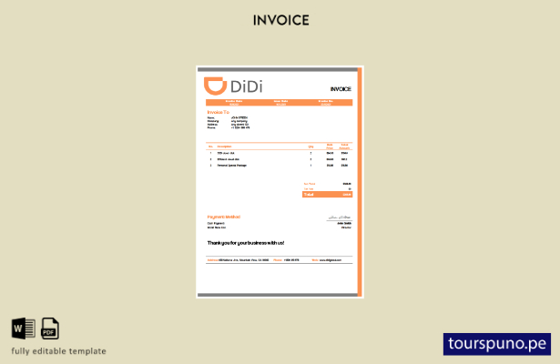 lista para imprimir plantilla de factura Didi chuxing de EE. UU.
