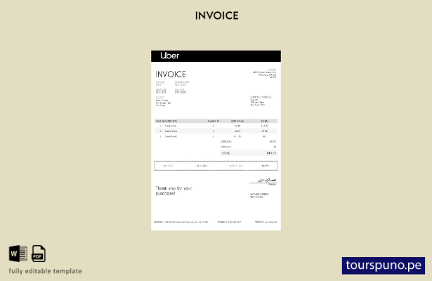 lista para imprimir plantilla de factura Uber de EE. UU.