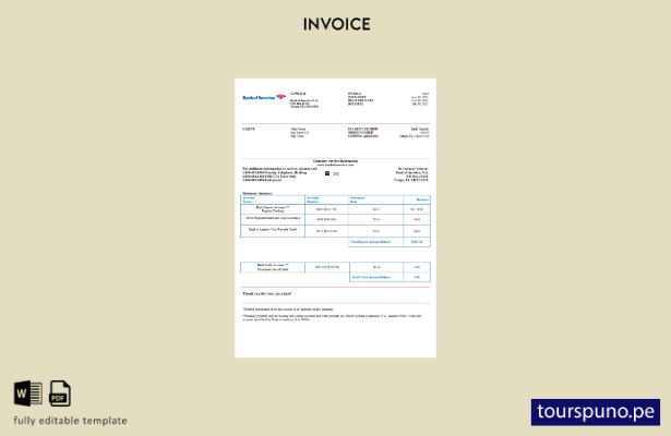 lista para imprimir plantilla de factura de USA Bank of America