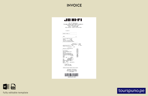lista para imprimir plantilla de factura de impuestos JB Hi Fi de Australia