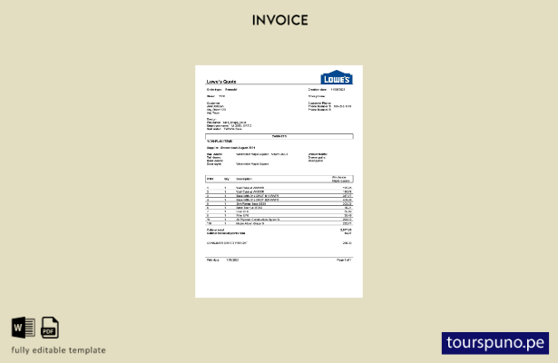 listo para imprimir la plantilla de factura de Lowe's de EE. UU.