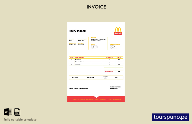 listo para imprimir la plantilla de factura de Mcdonald's de EE. UU.