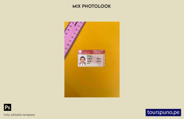 listo para imprimir Plantilla FRONTAL de aspecto fotográfico de licencia naciona