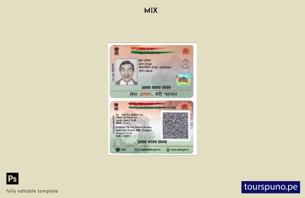 Plantilla de tarjeta de PVC India Aadhaar lista para imprimir