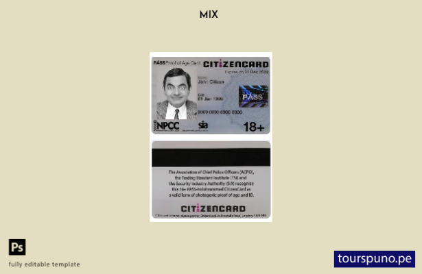 lista para imprimir plantilla de United Kingdom Pass CitizenCard (tarjeta de pru