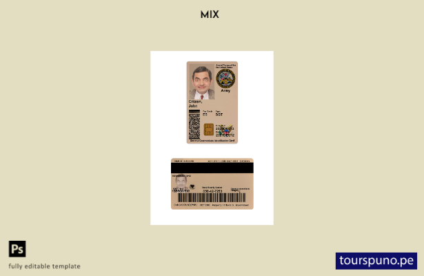 lista para imprimir plantilla de tarjeta de identificación militar de EE. UU.