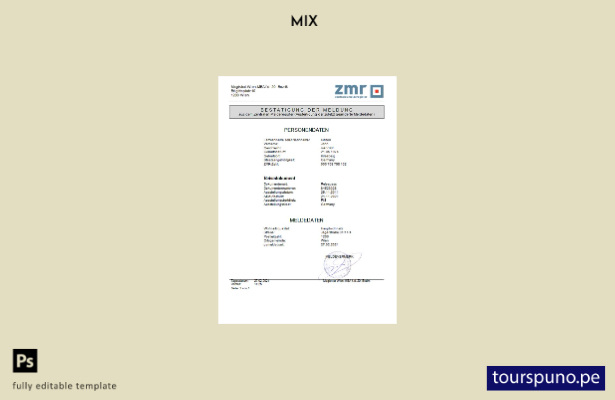 listo para imprimir Austria ZMR Zentrales Melderegister Plantilla de documento d