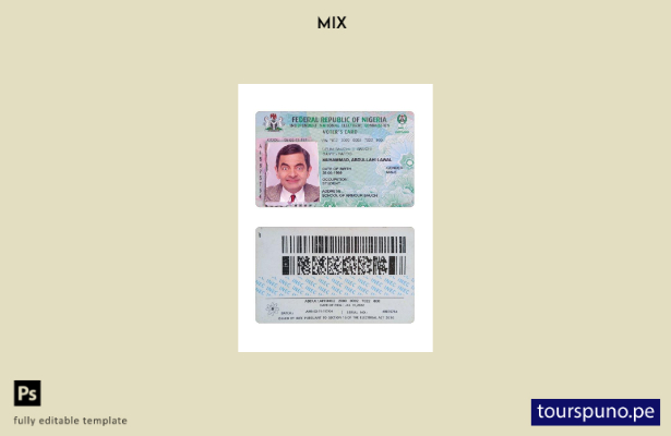 listo para imprimir plantilla de tarjeta de identificación de votante de Nigeria