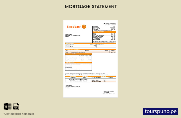 Listo para imprimir el extracto de hipoteca del banco sueco Swedbank en formato