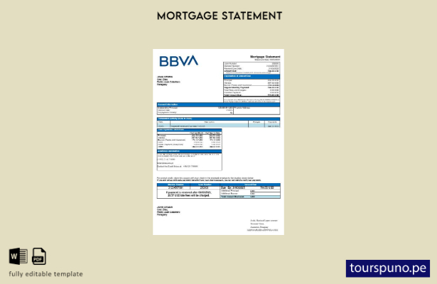 Plantilla lista para imprimir estado de cuenta de hipoteca del banco BBVA del Pa