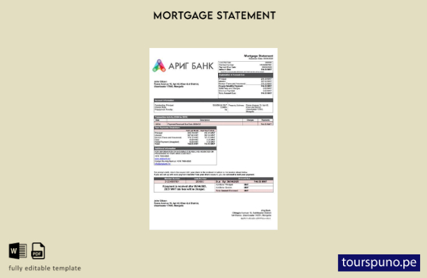 listo para imprimir extracto de hipoteca de Mongolia Arig Bank plantilla en Word