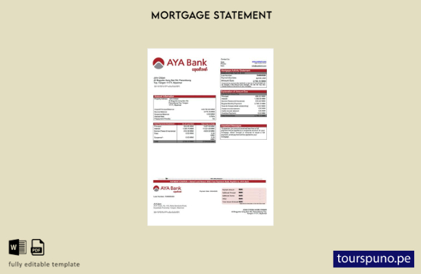 listo para imprimir extracto de hipoteca de Myanmar AYA Bank plantilla en Word y