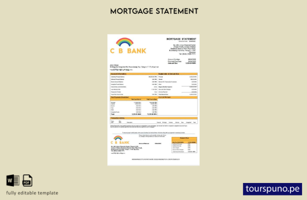 listo para imprimir extracto de hipoteca de Myanmar CB Bank plantilla en Word y