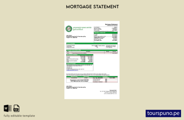 listo para imprimir extracto de hipoteca de Myanmar Myawaddy Bank plantilla en W
