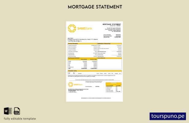 listo para imprimir extracto de hipoteca de Myanmar Shwe Bank plantilla en Word