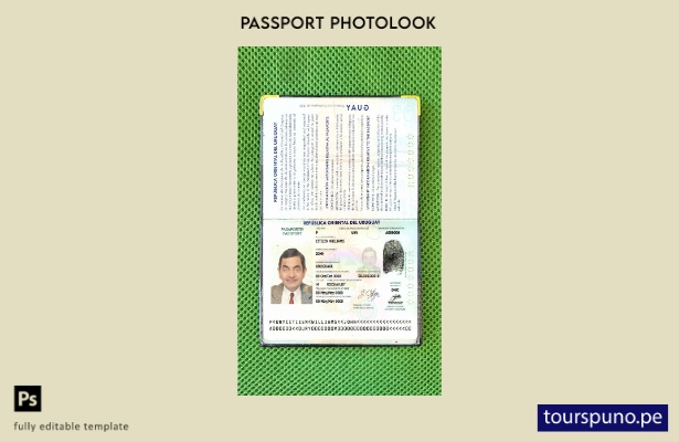 Plantilla de apariencia de foto de pasaporte de Uruguay lista para imprimir
