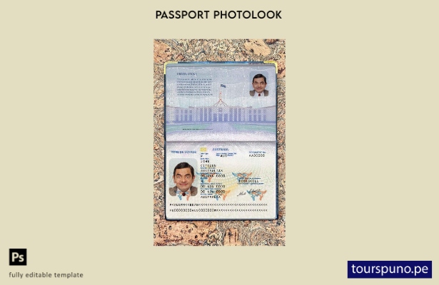 Plantilla de apariencia fotográfica gratuita lista para imprimir pasaporte austr