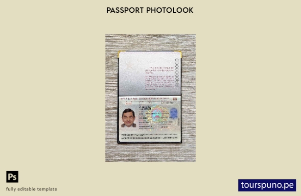 Plantilla de apariencia fotográfica lista para imprimir pasaporte de China (pres