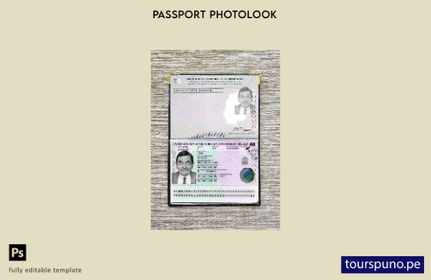 Plantilla de apariencia fotográfica lista para imprimir pasaporte del Reino Unid