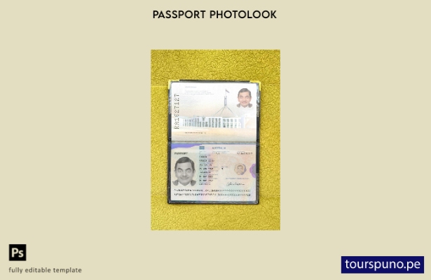 listo para imprimir la plantilla de presentación fotográfica del pasaporte de Au