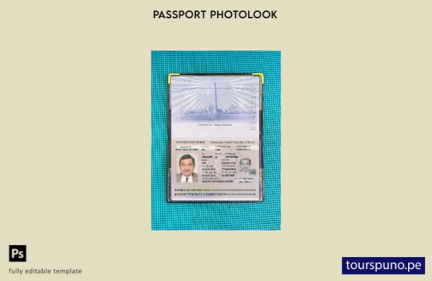 listo para imprimir la plantilla de presentación fotográfica del pasaporte de Co
