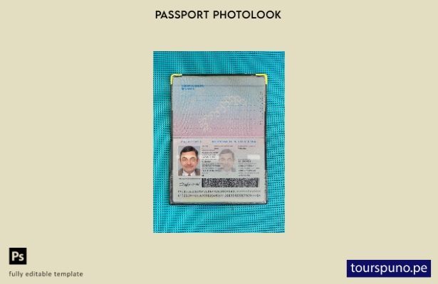 listo para imprimir la plantilla de presentación fotográfica del pasaporte de Cu