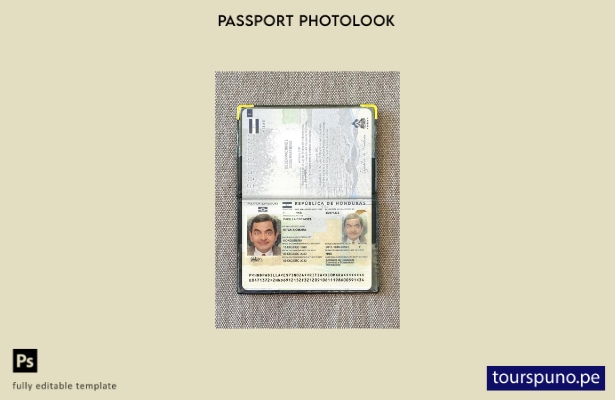 listo para imprimir la plantilla de presentación fotográfica del pasaporte de Ho