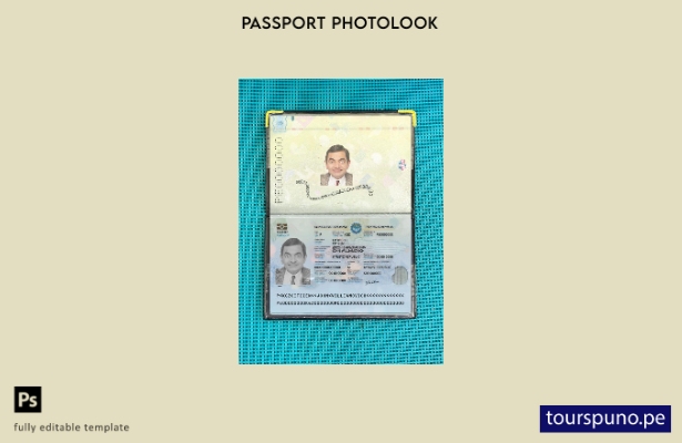 listo para imprimir la plantilla de presentación fotográfica del pasaporte de Ki