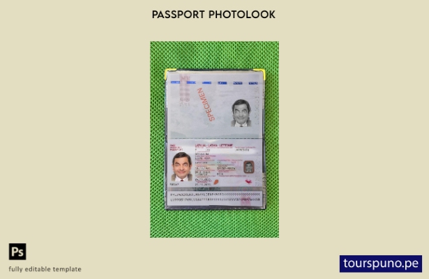 listo para imprimir la plantilla de presentación fotográfica del pasaporte de Le