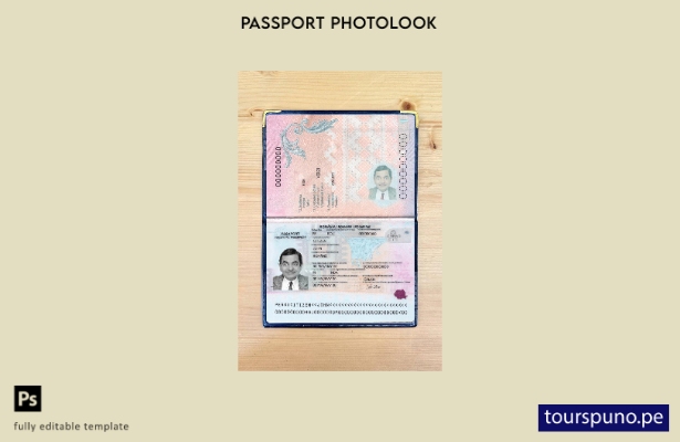 listo para imprimir la plantilla de presentación fotográfica del pasaporte de Ru