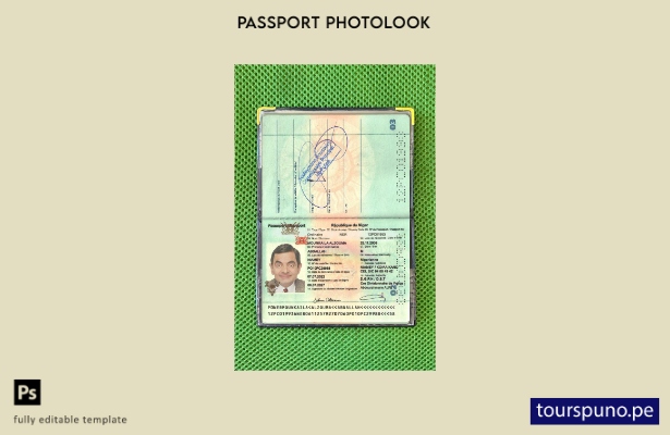 listo para imprimir la plantilla de presentación fotográfica del pasaporte de la