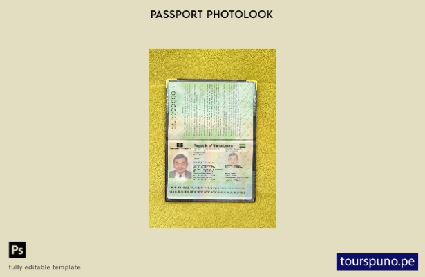 listo para imprimir plantilla de presentación fotográfica del pasaporte de Sierr