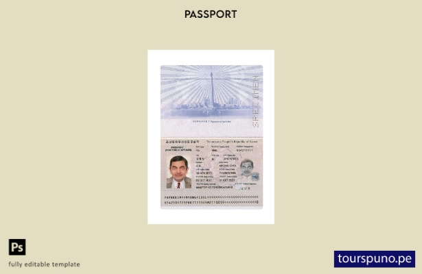 Listo para imprimir la plantilla actual del pasaporte de Corea