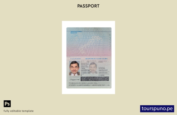 Listo para imprimir la plantilla actual del pasaporte de Cuba