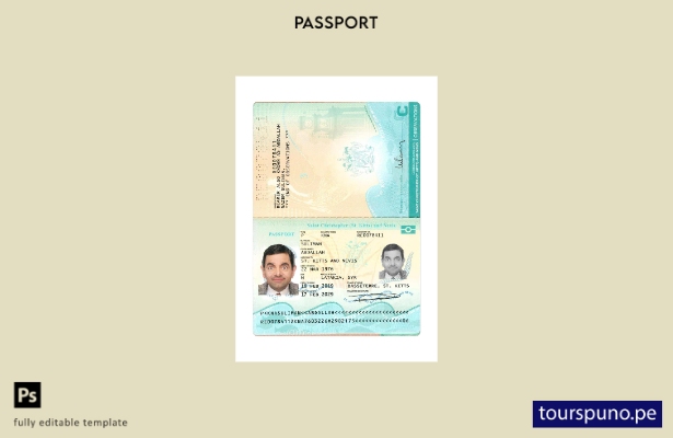 Listo para imprimir la plantilla actual del pasaporte de San Cristóbal y Nieves