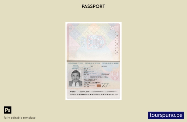 Listo para imprimir la plantilla actual del pasaporte de Serbia