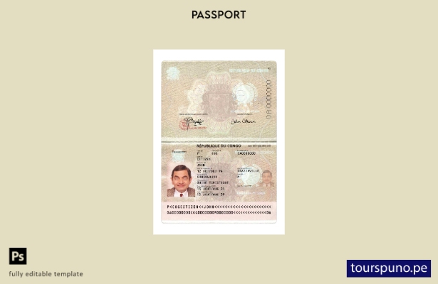 Listo para imprimir la plantilla actual del pasaporte del Congo