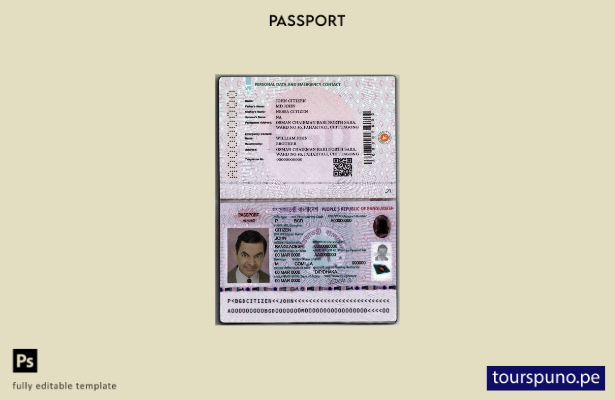 Listo para imprimir la plantilla actual del pasaporte electrónico de Bangladesh