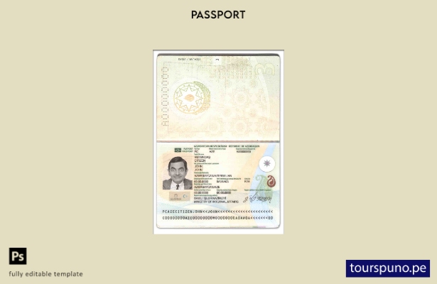 Plantilla de pasaporte de Azerbaiyán lista para imprimir