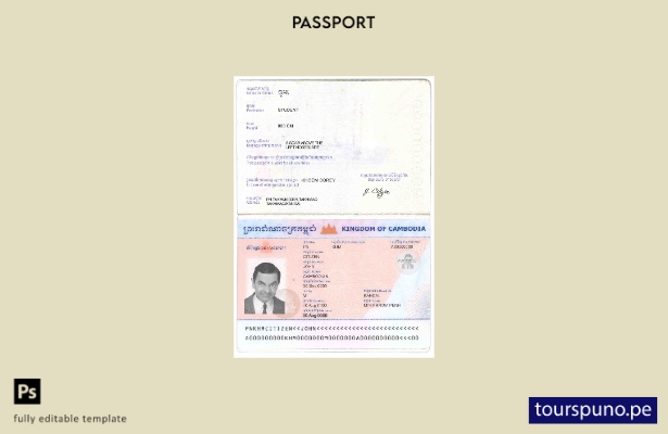 Plantilla de pasaporte de Camboya lista para imprimir