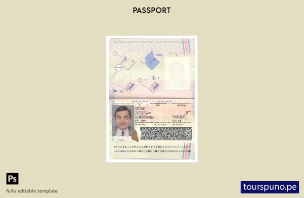 Plantilla de pasaporte de Costa Rica lista para imprimir